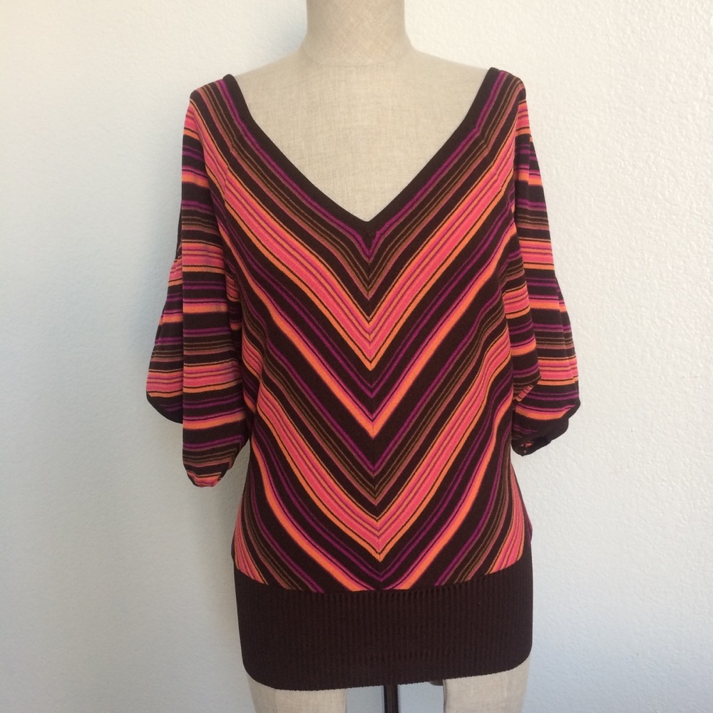 Bebe Dolman Stripe Cold Shoulder Top